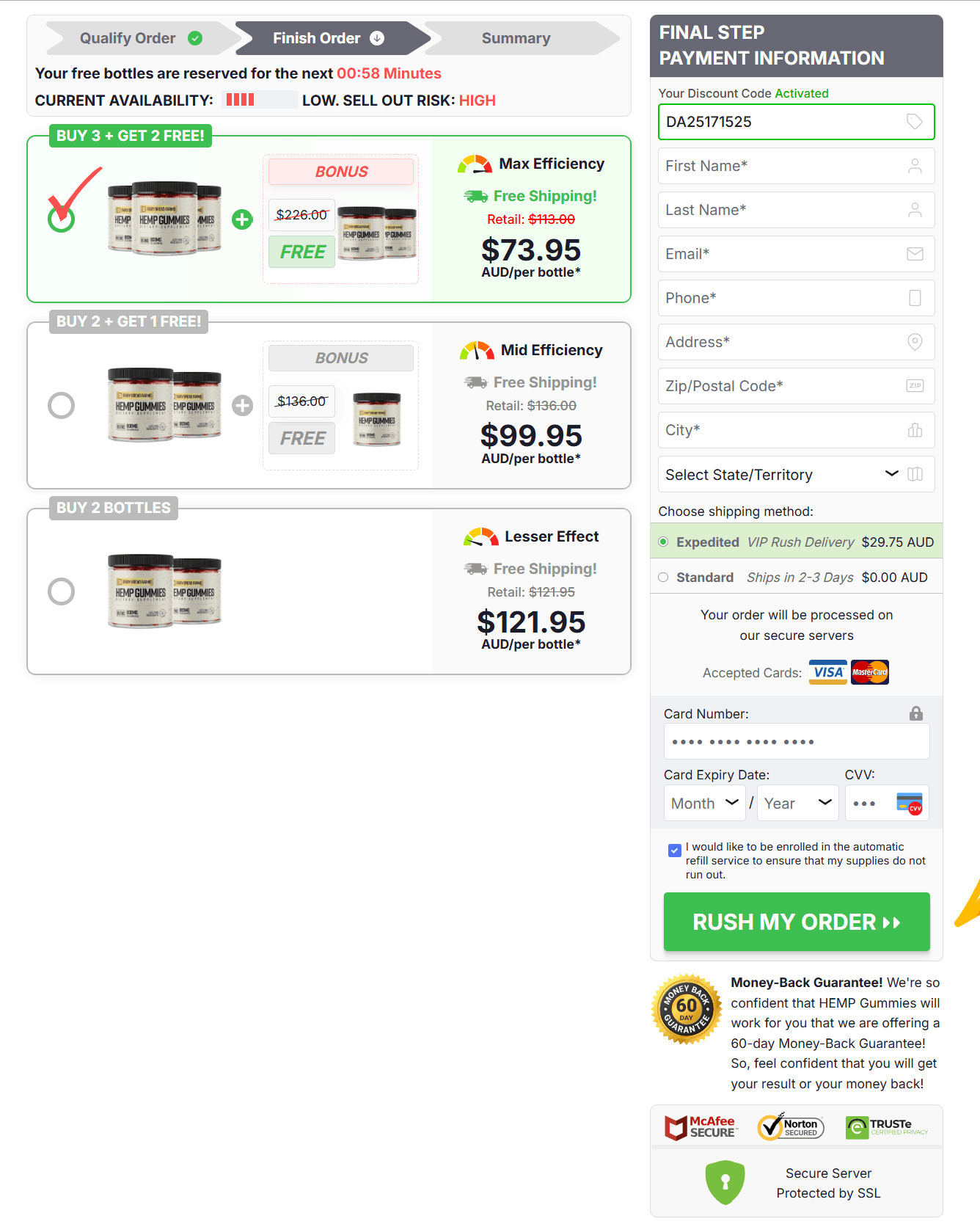 Fairy Farms Hemp Gummies checkout page